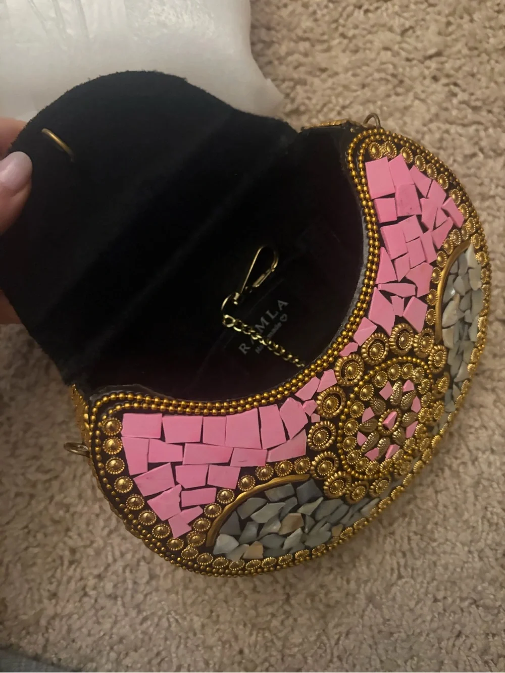 Brand new Ramla Pink Mosaic Crossbody Bag with Gold Accents